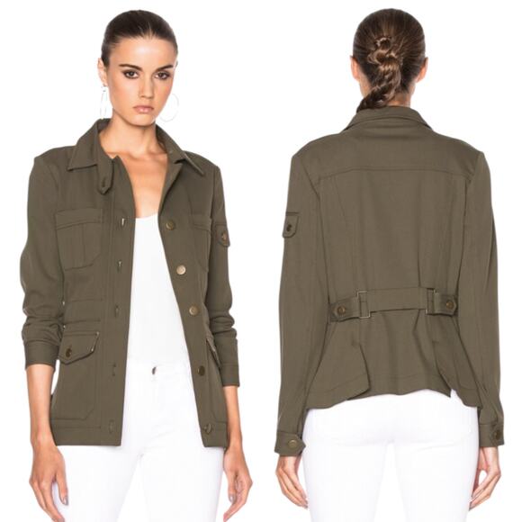Veronica Beard Army Green Camp Jacket Cotton Utility Military Gold Buttons - Picture 2 of 9